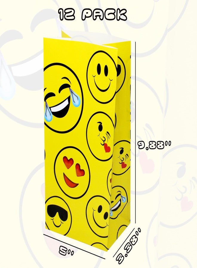 Tribello Emoticon Party Bags Bulk - 12 Emotion Party Favors Goodie Bags for Emoticon Party Supplies, Emoticon Birthday - Fun Party Paper Bags for Candy, Goodies, Treats - Image 2